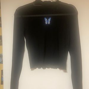 Forever21  see through crop top . Black with blue butterfly